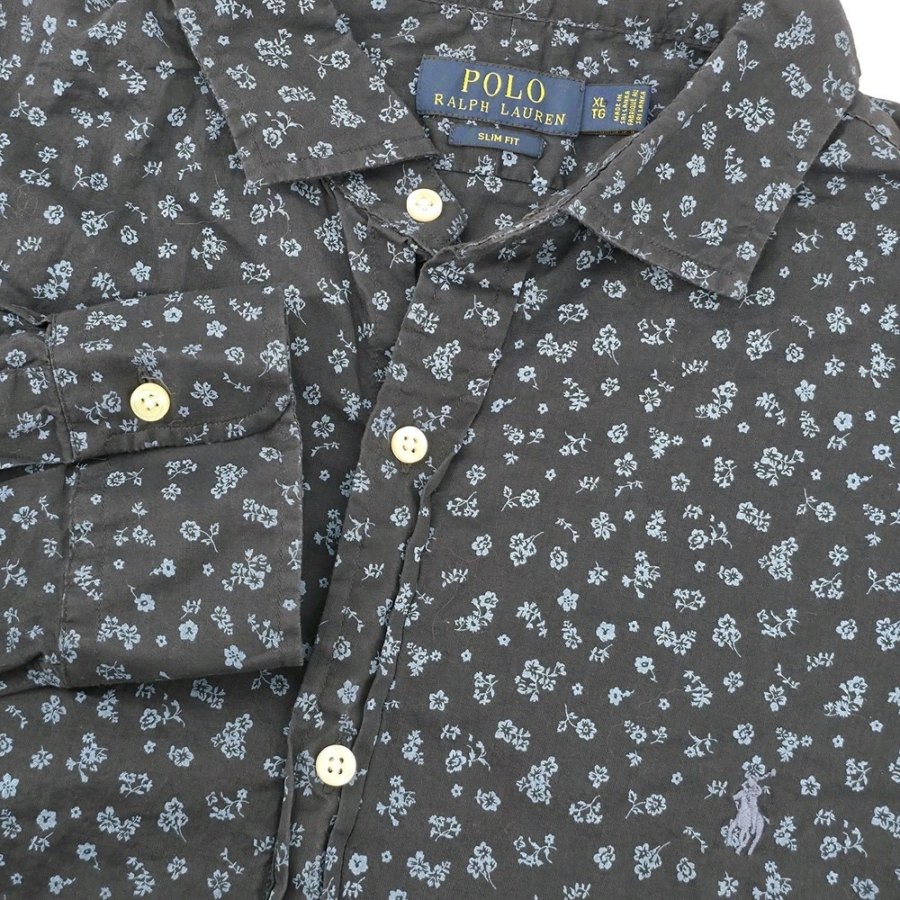 Polo Ralph Lauren‎ Shirt Men XL Blue Floral Slim Fit Preppy Business Casual Golf